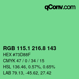 カラーコード: RGB 115.1 216.8 143 | qconv.com