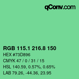 カラーコード: RGB 115.1 216.8 150 | qconv.com
