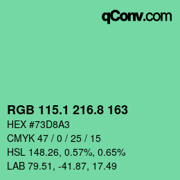 カラーコード: RGB 115.1 216.8 163 | qconv.com