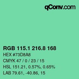 カラーコード: RGB 115.1 216.8 168 | qconv.com