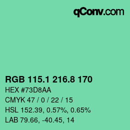 カラーコード: RGB 115.1 216.8 170 | qconv.com