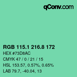 カラーコード: RGB 115.1 216.8 172 | qconv.com