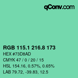 カラーコード: RGB 115.1 216.8 173 | qconv.com