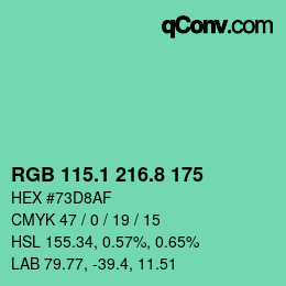カラーコード: RGB 115.1 216.8 175 | qconv.com
