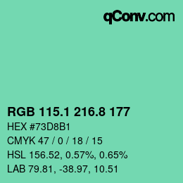 カラーコード: RGB 115.1 216.8 177 | qconv.com