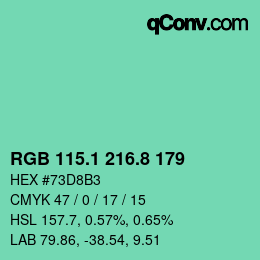 カラーコード: RGB 115.1 216.8 179 | qconv.com