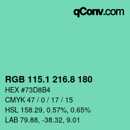 カラーコード: RGB 115.1 216.8 180 | qconv.com