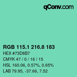 カラーコード: RGB 115.1 216.8 183 | qconv.com