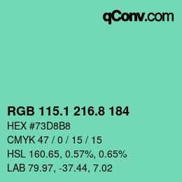 カラーコード: RGB 115.1 216.8 184 | qconv.com