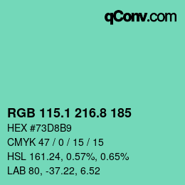 カラーコード: RGB 115.1 216.8 185 | qconv.com