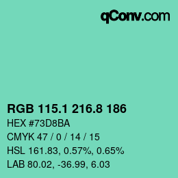 カラーコード: RGB 115.1 216.8 186 | qconv.com