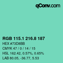 カラーコード: RGB 115.1 216.8 187 | qconv.com