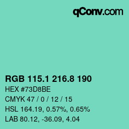 カラーコード: RGB 115.1 216.8 190 | qconv.com