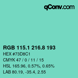 カラーコード: RGB 115.1 216.8 193 | qconv.com