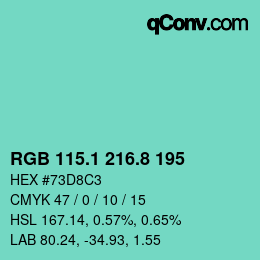 カラーコード: RGB 115.1 216.8 195 | qconv.com