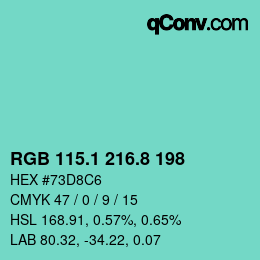 カラーコード: RGB 115.1 216.8 198 | qconv.com