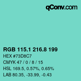 カラーコード: RGB 115.1 216.8 199 | qconv.com