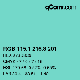 カラーコード: RGB 115.1 216.8 201 | qconv.com