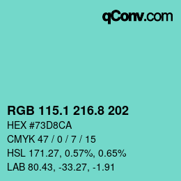Color code: RGB 115.1 216.8 202 | qconv.com