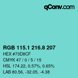 Color code: RGB 115.1 216.8 207 | qconv.com