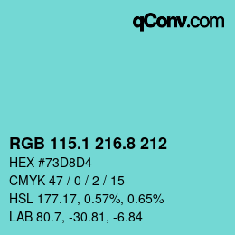 Color code: RGB 115.1 216.8 212 | qconv.com