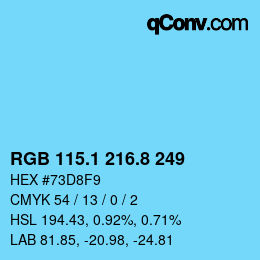 Color code: RGB 115.1 216.8 249 | qconv.com