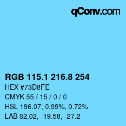 Color code: RGB 115.1 216.8 254 | qconv.com