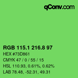 カラーコード: RGB 115.1 216.8 97 | qconv.com