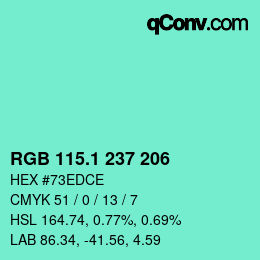 カラーコード: RGB 115.1 237 206 | qconv.com