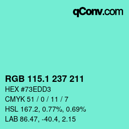 カラーコード: RGB 115.1 237 211 | qconv.com