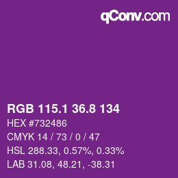 カラーコード: RGB 115.1 36.8 134 | qconv.com