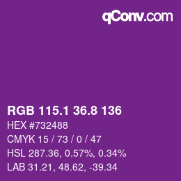 カラーコード: RGB 115.1 36.8 136 | qconv.com
