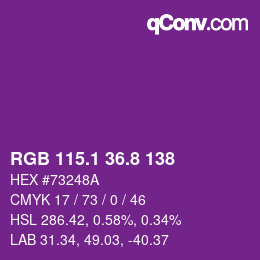 カラーコード: RGB 115.1 36.8 138 | qconv.com