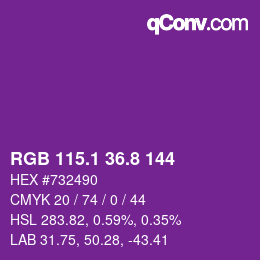 カラーコード: RGB 115.1 36.8 144 | qconv.com