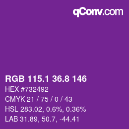 カラーコード: RGB 115.1 36.8 146 | qconv.com