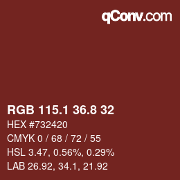カラーコード: RGB 115.1 36.8 32 | qconv.com