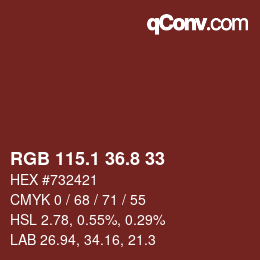 Color code: RGB 115.1 36.8 33 | qconv.com