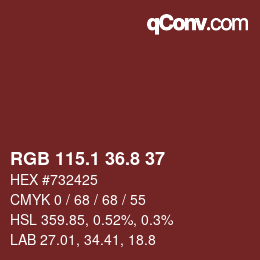 カラーコード: RGB 115.1 36.8 37 | qconv.com