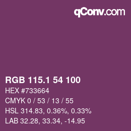 カラーコード: RGB 115.1 54 100 | qconv.com