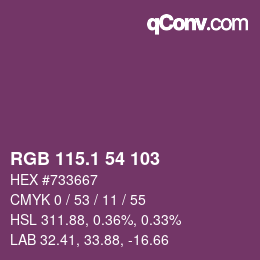 カラーコード: RGB 115.1 54 103 | qconv.com