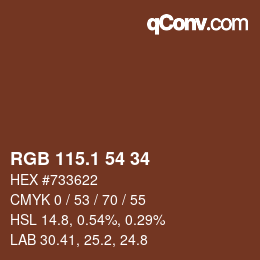 カラーコード: RGB 115.1 54 34 | qconv.com