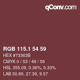 カラーコード: RGB 115.1 54 59 | qconv.com