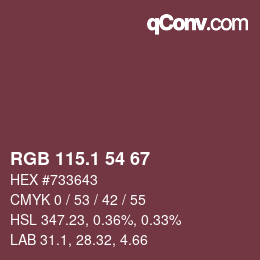 Color code: RGB 115.1 54 67 | qconv.com