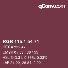 カラーコード: RGB 115.1 54 71 | qconv.com