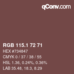 Color code: RGB 115.1 72 71 | qconv.com