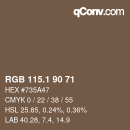 カラーコード: RGB 115.1 90 71 | qconv.com