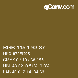 カラーコード: RGB 115.1 93 37 | qconv.com