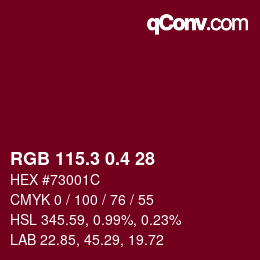 カラーコード: RGB 115.3 0.4 28 | qconv.com
