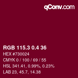 カラーコード: RGB 115.3 0.4 36 | qconv.com
