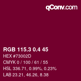 カラーコード: RGB 115.3 0.4 45 | qconv.com